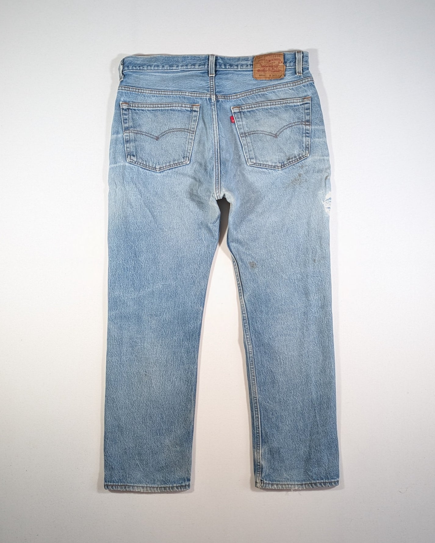 1990S - LEVIS MADE IN USA 501XX DISTRESSED JEANS - W35 / L31